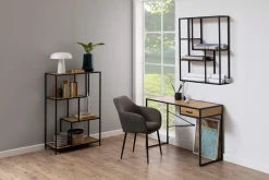 Vegghylle-Vegghylle HOME4YOU Seaford 75x20x91 cm Eik vill-eik-utseende med svart ramme