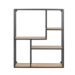 Vegghylle-Vegghylle HOME4YOU Seaford 75x20x91 cm Eik vill-eik-utseende med svart ramme