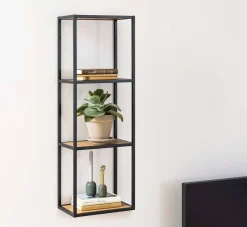 Vegghylle-Vegghylle HOME4YOU Seaford 24x37x108 cm Eik vill-eik-utseende med svart ramme