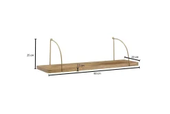Wohnling Vegghylle-Vegghylle massivt tre, metall hylle for oppheng, industriell loftstil 60 cm Brun,Gull
