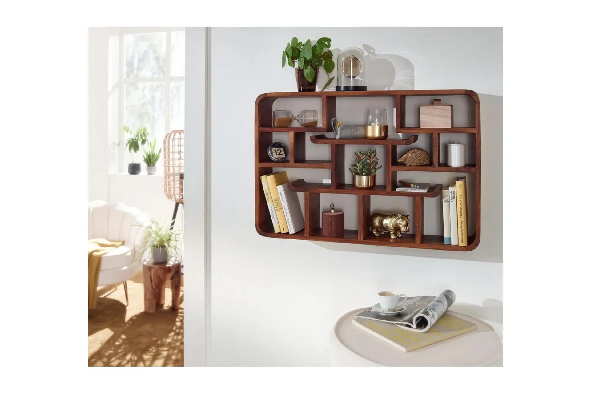 Wohnling Vegghylle Vegghengt pynteshelf i heltre 80 cm landstil