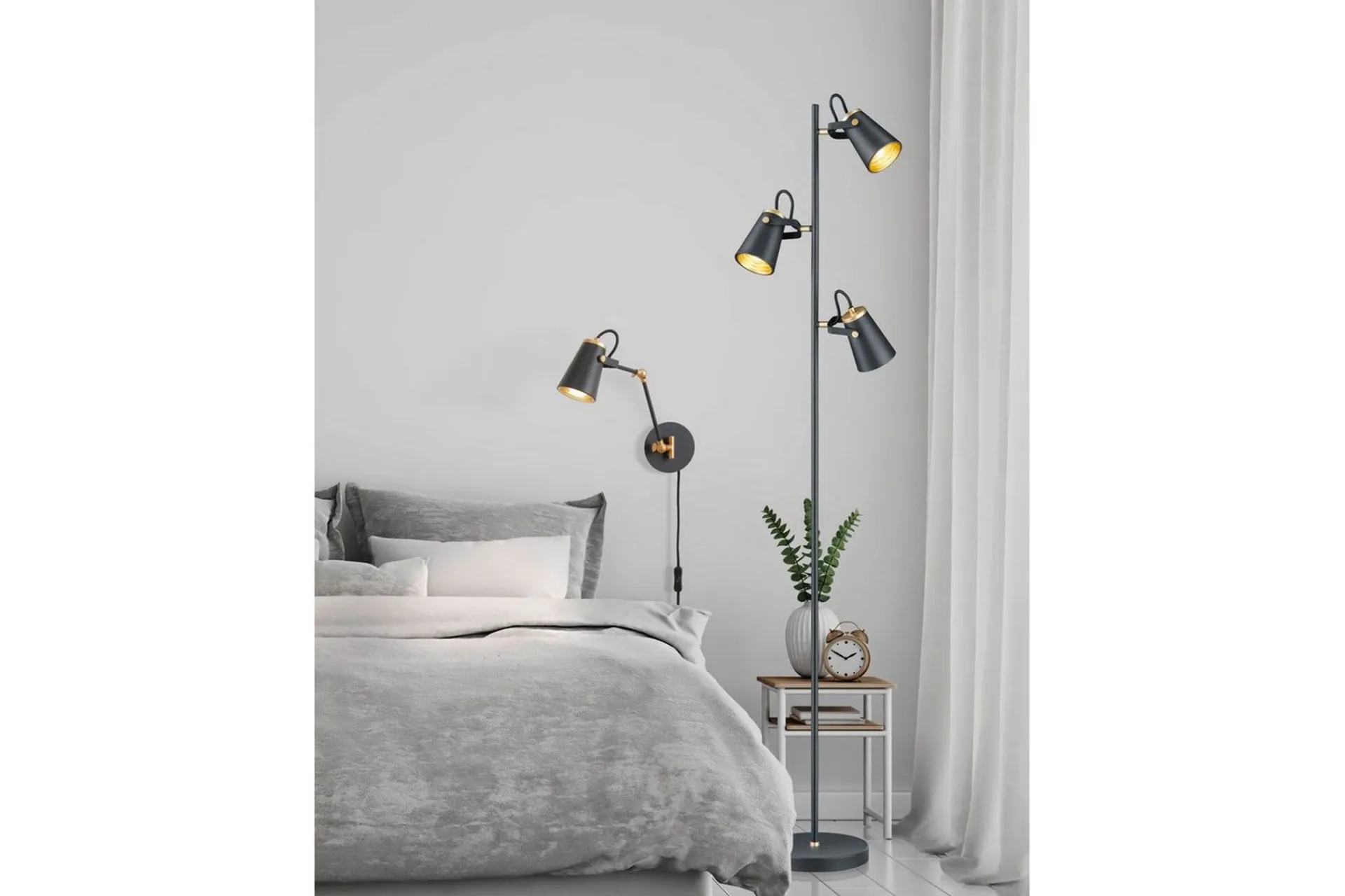 Trio Lighting Nattbordslampe|Soveromslampe-Vegglampe TRIO Edward Kullgrå,Gull