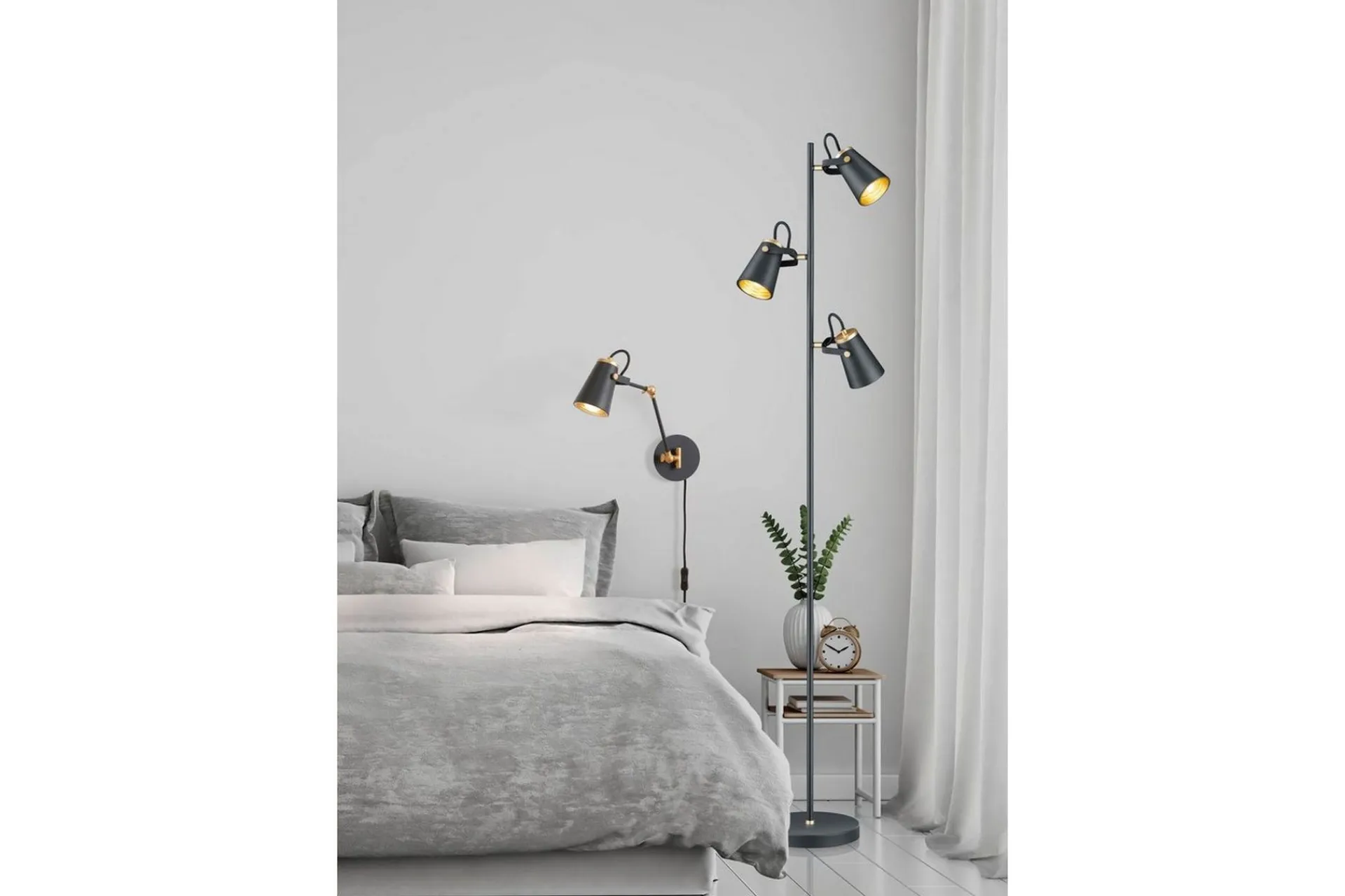 Trio Lighting Nattbordslampe|Soveromslampe-Vegglampe TRIO Edward Kullgrå,Gull