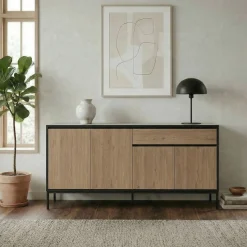 Sideboard & Skjenker-Velar Konsoll 180x80x40 cm Naturlig eik, tre-svart, svart