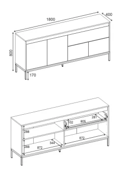 Sideboard & Skjenker-Velar Konsoll 180x80x40 cm Naturlig eik, tre-svart, svart