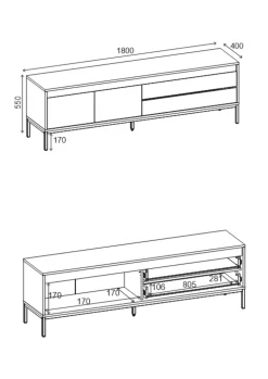 Tv-Benk & Mediabenk-Velar TV-benk 180x55x40 cm naturlig eik, tre svart, svart