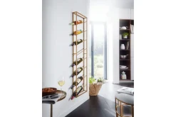 Wohnling Oppbevaringshylle-Vinstativ veggmontert, plass til 8 flasker, pulverlakkert metall, industriell loftstil Gull