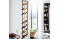 Wohnling Oppbevaringshylle-Vinstativ veggmontert, plass til 8 flasker, pulverlakkert metall, industriell loftstil Gull
