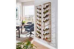 Wohnling Oppbevaringshylle-Vinstativ veggmontert, plass til 8 flasker, pulverlakkert metall, industriell loftstil Gull