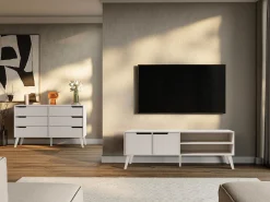 Møbelsett Til Stue-Virello møbelsett til stue - TV-benk og skjenk beige