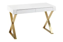 Wohnling Kontorbord-Willowdale Skrivebord 118 cm med Oppbevaring 2 Skuffer Hvit,Gull