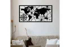 Skilt-World Map 1 Large Veggdekor Svart