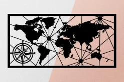 Skilt-World Map 1 Large Veggdekor Svart