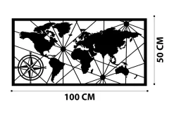 Skilt-World Map Medium Veggdekor Svart