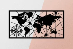 Skilt-World Map Medium Veggdekor Svart