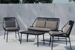 Venture Home Veranda & Terrasse|Loungesett-Zakynthos sofagruppe 2-seters sofa + 2 lenestoler med bord utendørs Svart