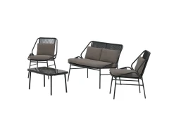 Venture Home Veranda & Terrasse|Loungesett-Zakynthos sofagruppe 2-seters sofa + 2 lenestoler med bord utendørs Svart
