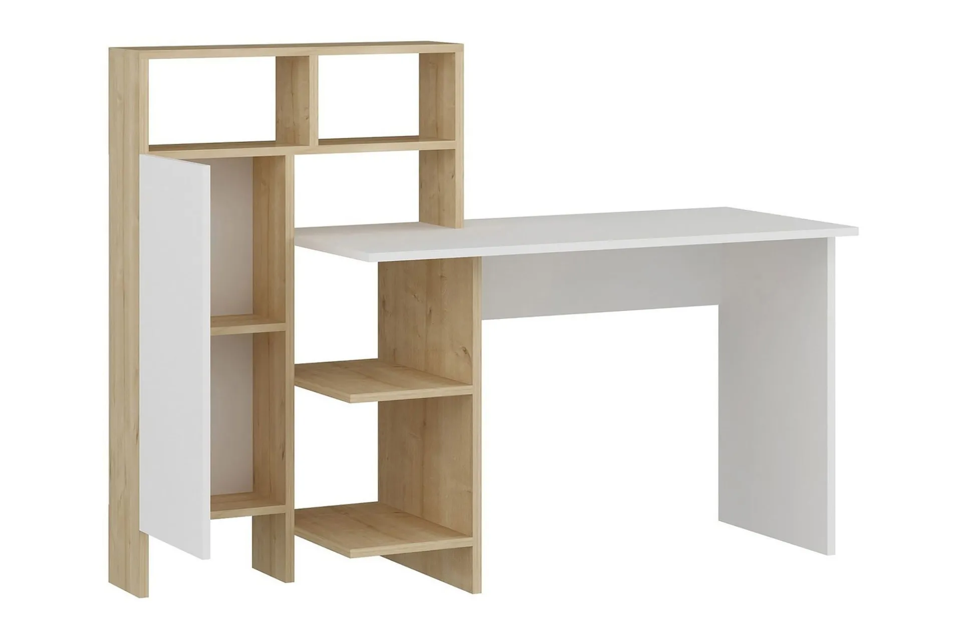 Kontorbord-Zeko Skrivebord 120 cm med Oppbevaringshylle Eik