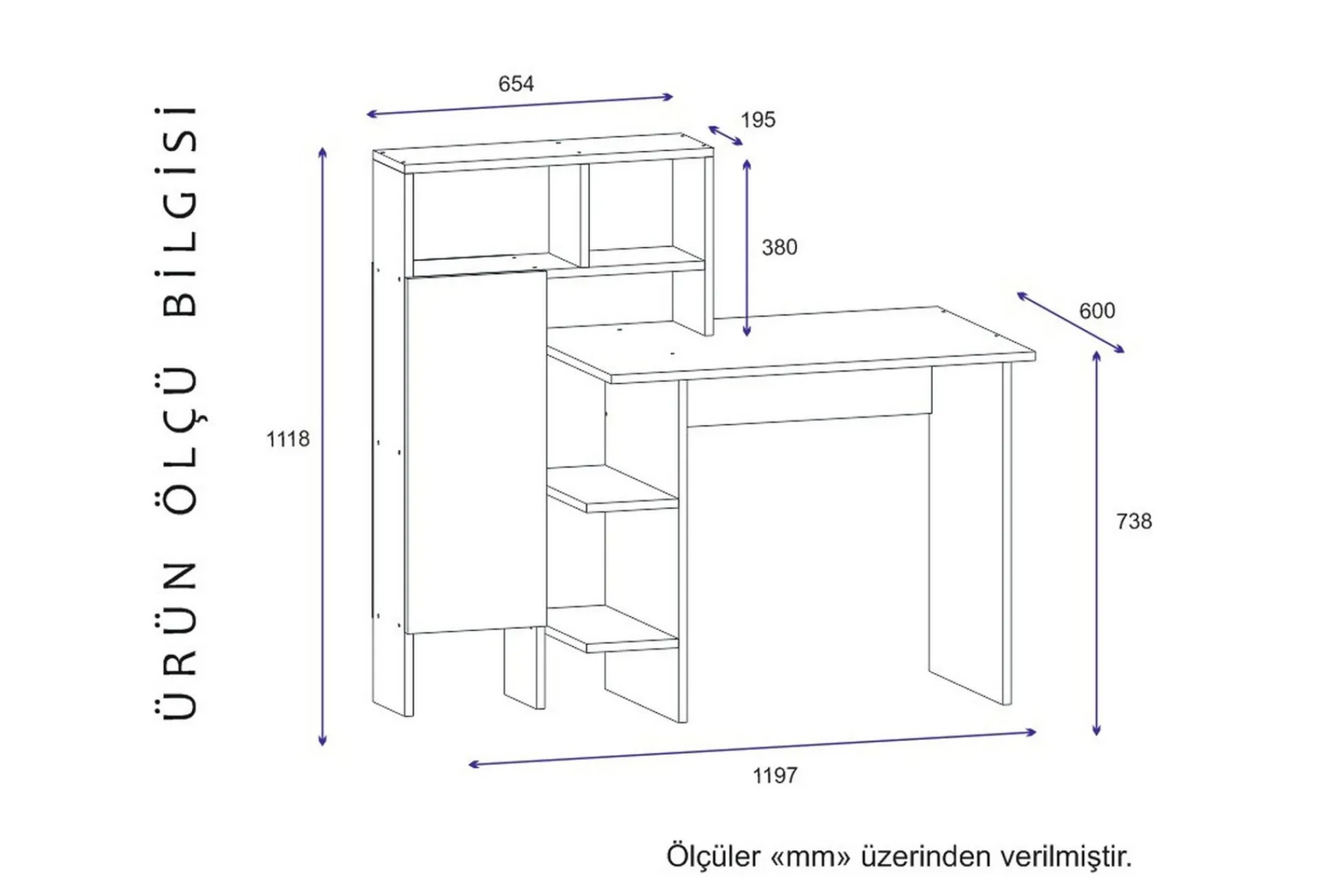 Kontorbord-Zeko Skrivebord 120 cm med Oppbevaringshylle Eik