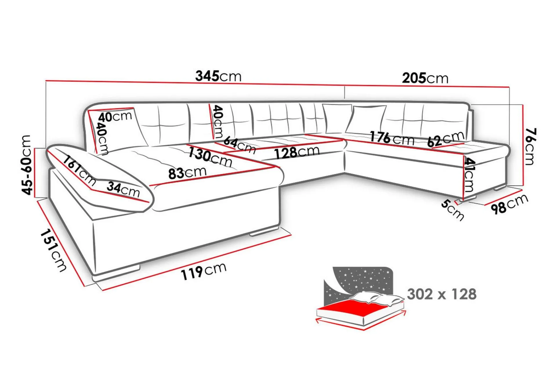 Zumar 4-seters Sovesofa Universal