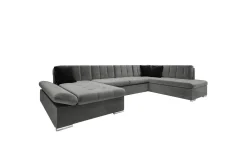 Velour Sofa & Fløyel Sofa|U-Sofa-Zumar Sofa med Sjeselong og Divan 4-seter Mørkegrå,Svart
