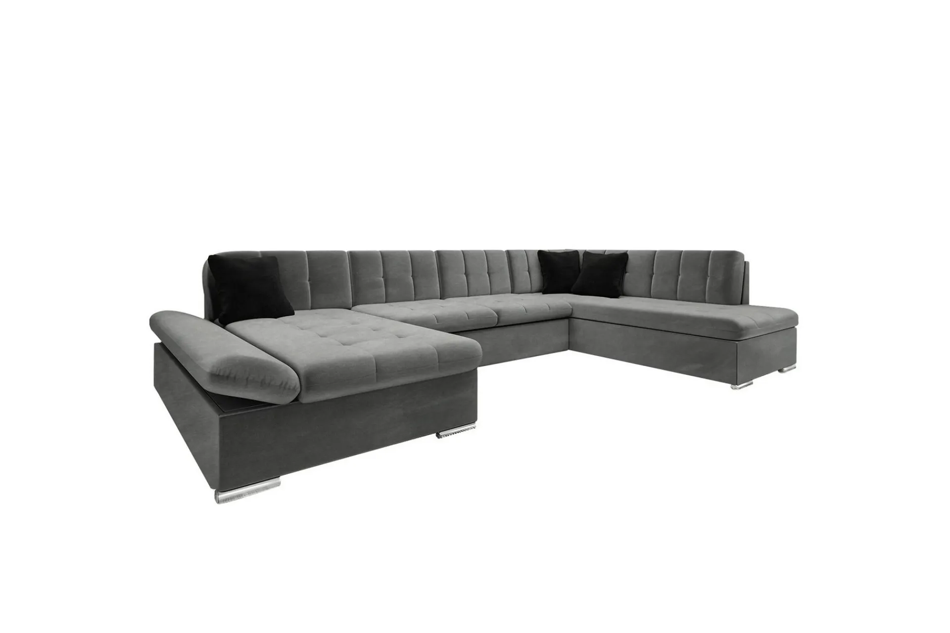 Velour Sofa & Fløyel Sofa|U-Sofa-Zumar Sofa med Sjeselong og Divan 4-seter Mørkegrå,Svart