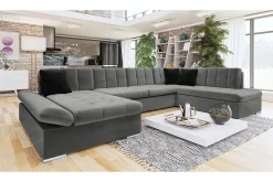 Velour Sofa & Fløyel Sofa|U-Sofa-Zumar Sofa med Sjeselong og Divan 4-seter Mørkegrå,Svart